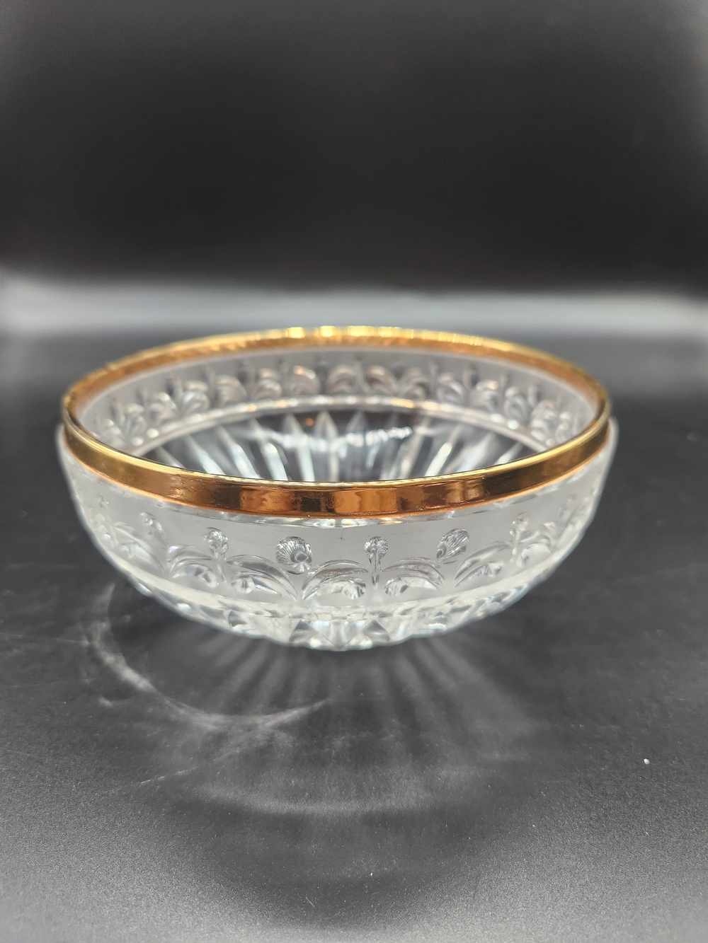 Vintage Clear Cut Crystal W/Gold Rim Glass Bowl